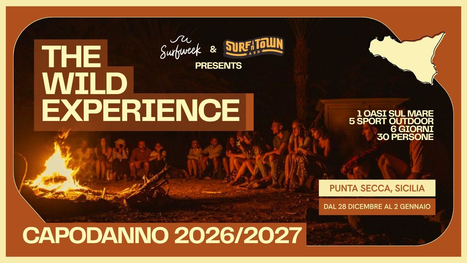 Copertina della brochure The Wild Experience: falò sulla spiaggia di Punta Secca, in Sicilia
